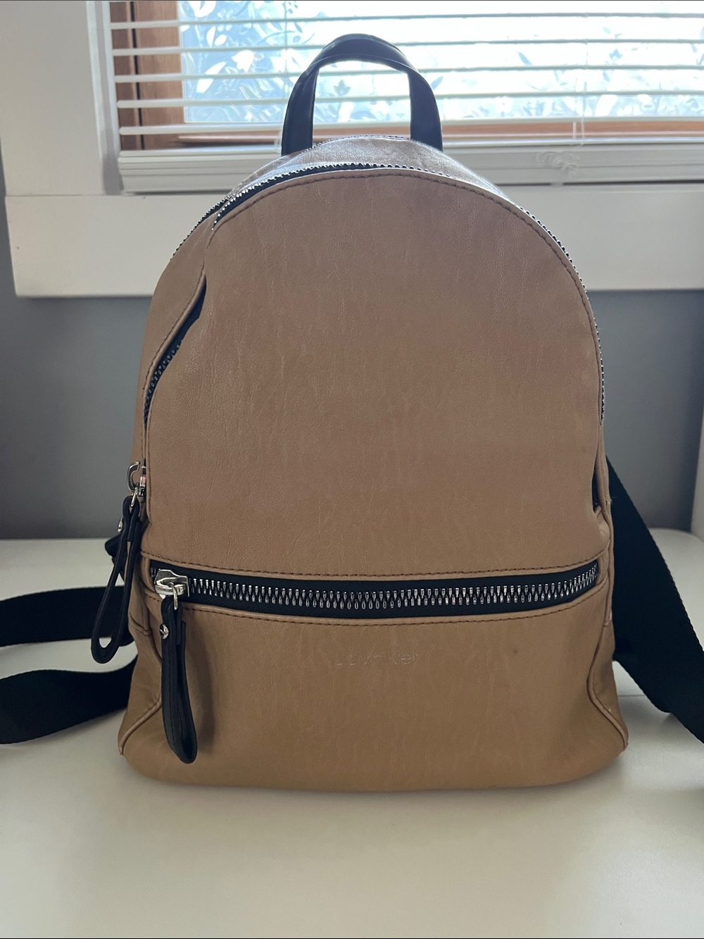 Calvin Klein Tan Backpack with Black Trim